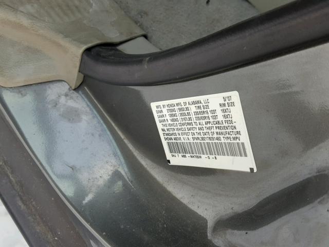 5FNRL38217B091460 - 2007 HONDA ODYSSEY LX GRAY photo 10