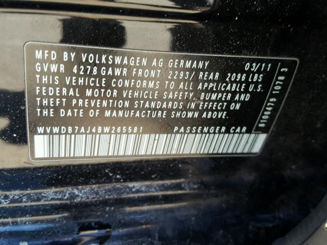 WVWDB7AJ4BW265581 - 2011 VOLKSWAGEN GOLF 黑色 照片 10