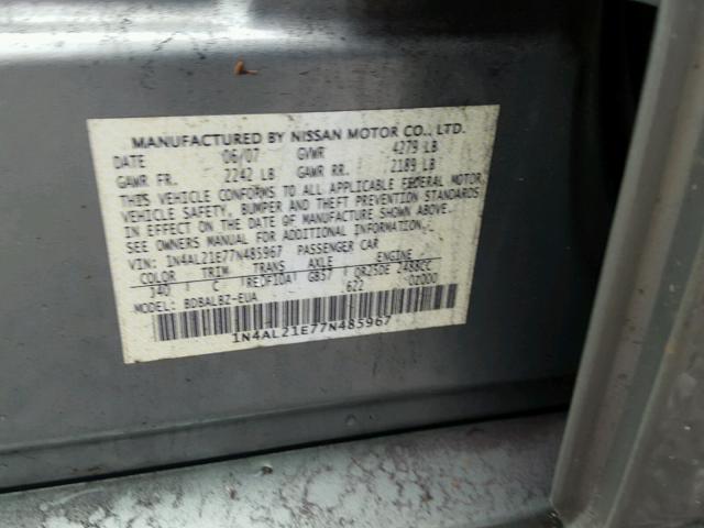 1N4AL21E77N485967 - 2007 NISSAN ALTIMA 2.5 GREEN photo 10