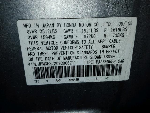 JHMGE87269C006711 - 2009 HONDA FIT SILVER photo 10