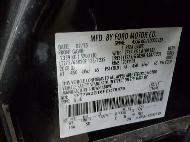 1FT7W2BT6FEC78476 - 2015 FORD F250 SUPER BLACK photo 10