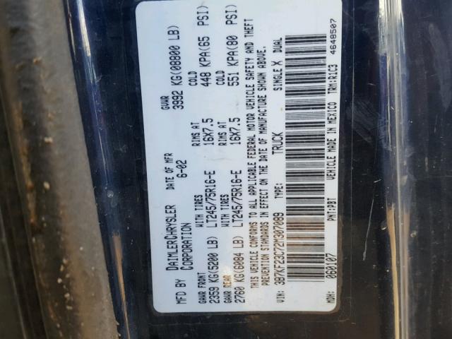 3B7KF23C72M307089 - 2002 DODGE RAM 2500 BLUE photo 10