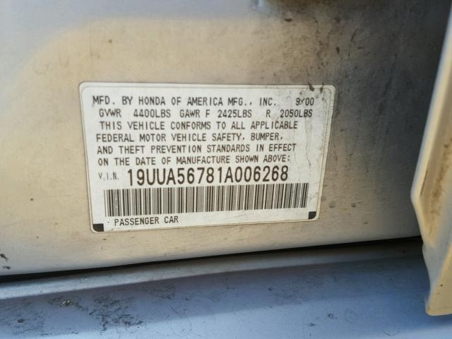 19UUA56781A006268 - 2001 ACURA 3.2TL BLACK photo 10