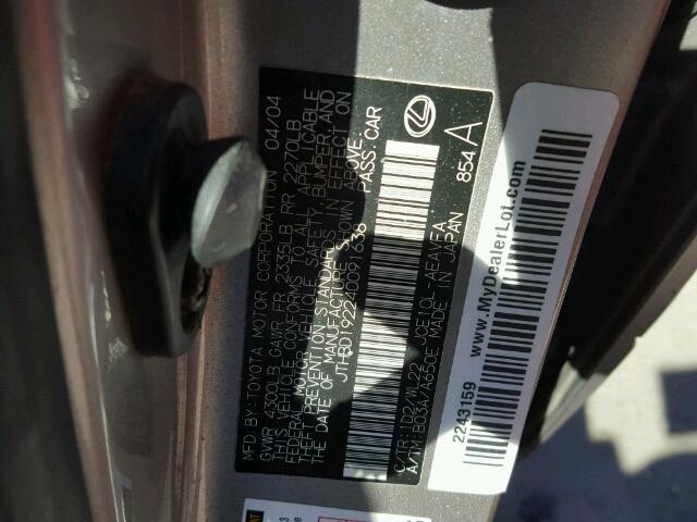 JTHBD192240091638 - 2004 LEXUS IS 300 SILVER photo 10