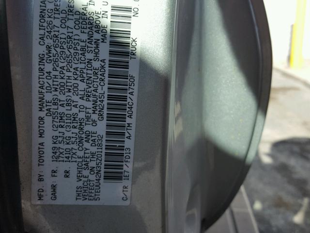 5TEUU42N35Z011832 - 2005 TOYOTA TACOMA ACC SILVER photo 10