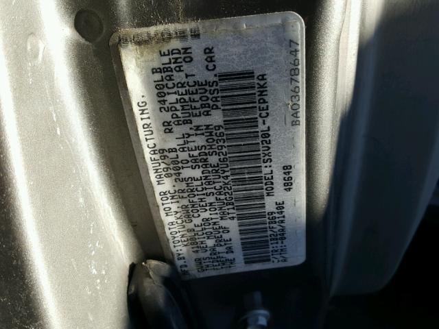 4T1BG22K4YU629369 - 2000 TOYOTA CAMRY CE GRAY photo 10