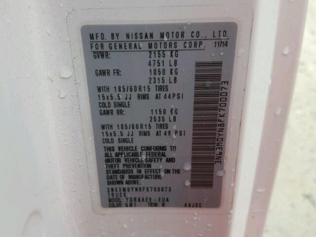 3N63M0YN8FK700073 - 2015 CHEVROLET CITY EXPRE WHITE photo 10