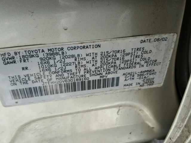 JTEHH20V630189160 - 2003 TOYOTA RAV4 GRAY photo 10