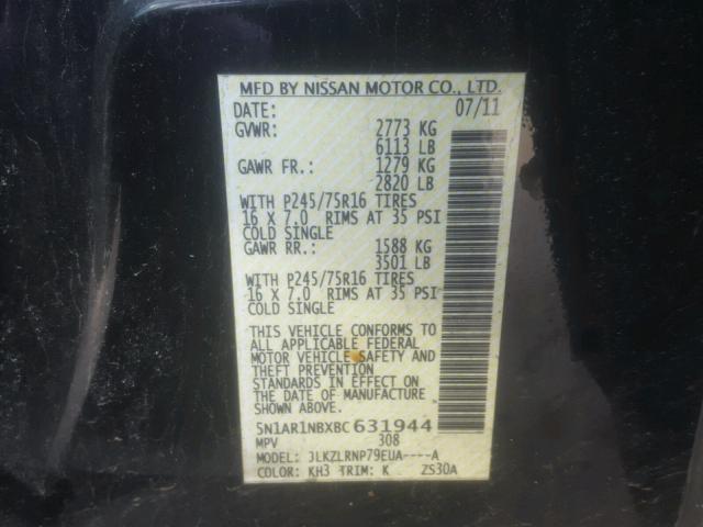 5N1AR1NBXBC631944 - 2011 NISSAN PATHFINDER BLACK photo 10