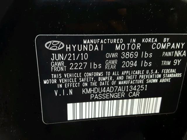 KMHDU4AD7AU134251 - 2010 HYUNDAI ELANTRA BL BLACK photo 10