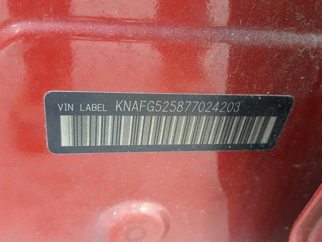 KNAFG525877024203 - 2007 KIA RONDO BASE RED photo 10