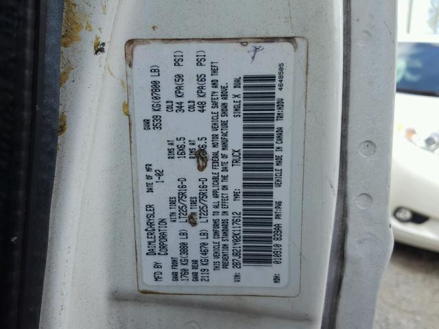 2B7JB21Y02K117612 - 2002 DODGE RAM VAN B2 WHITE photo 10