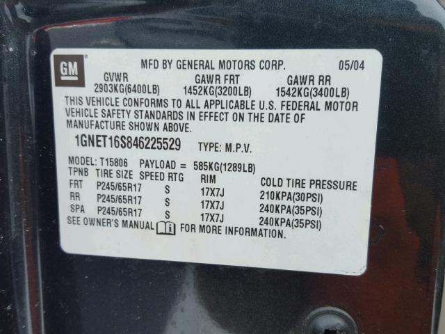 1GNET16S846225529 - 2004 CHEVROLET TRAILBLAZE GRAY photo 10