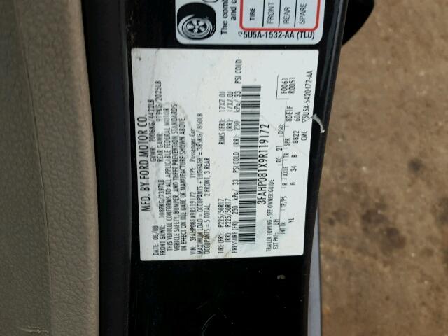 3FAHP081X9R119172 - 2009 FORD FUSION SEL BLACK photo 10