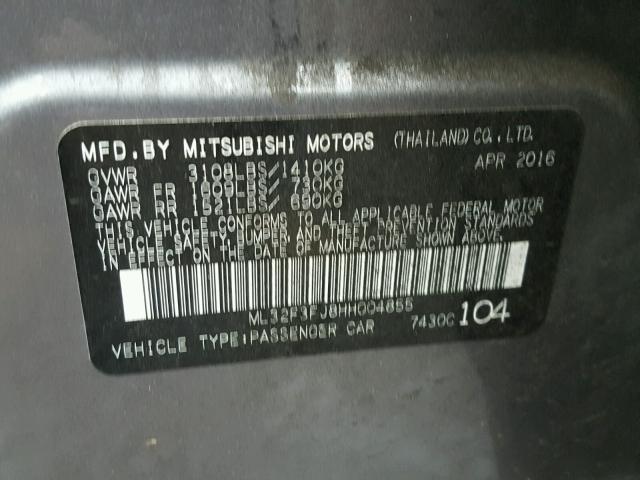 ML32F3FJ8HH004855 - 2017 MITSUBISHI MIRAGE G4 SILVER photo 10