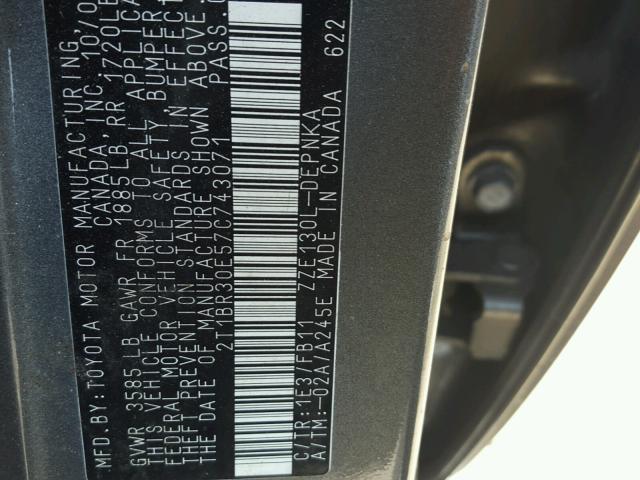 2T1BR30E57C743071 - 2007 TOYOTA COROLLA CE GRAY photo 10