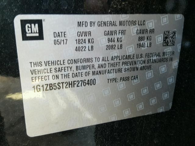 1G1ZB5ST2HF276400 - 2017 CHEVROLET MALIBU LS შავი ფოტო 10