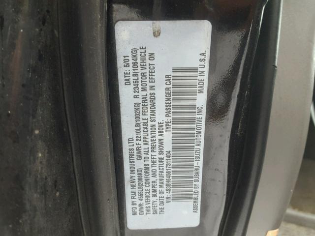 4S3BH645617311404 - 2001 SUBARU LEGACY GT BLACK photo 10