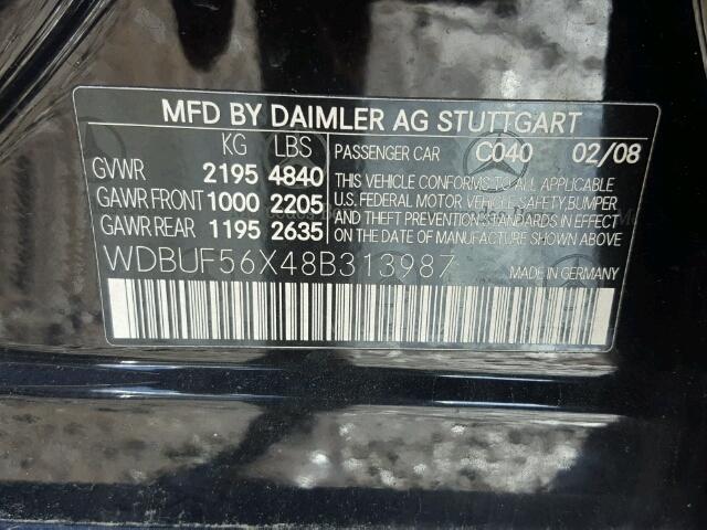 WDBUF56X48B313987 - 2008 MERCEDES-BENZ E 350 BLACK photo 10