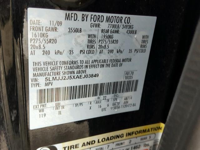 5LMJJ2J5XAEJ03849 - 2010 LINCOLN NAVIGATOR 黑色 照片 10