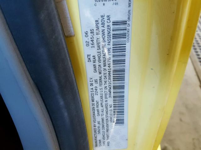 3VWRW31CX6M414678 - 2006 VOLKSWAGEN NEW BEETLE 黄色 照片 10