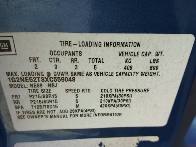 1G2NE52T3XC559048 - 1999 PONTIAC GRAND AM S Կապույտ լուսանկար 10