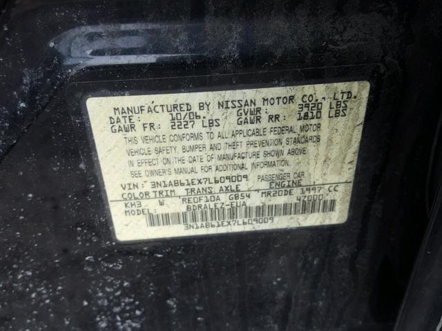 3N1AB61EX7L609009 - 2007 NISSAN SENTRA 2.0 BLACK photo 10