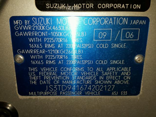 JS3TD941674202127 - 2007 SUZUKI GRAND VITA SILVER photo 10