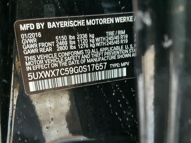 5UXWX7C59G0S17657 - 2016 BMW X3 XDRIVE3 BLACK photo 10