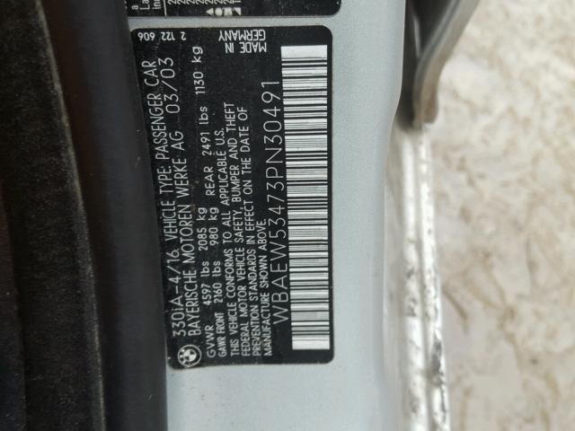 WBAEW53473PN30491 - 2003 BMW 330 XI SILVER photo 10