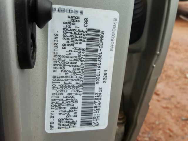 4T1BE32K64U297148 - 2004 TOYOTA CAMRY LE SILVER photo 10