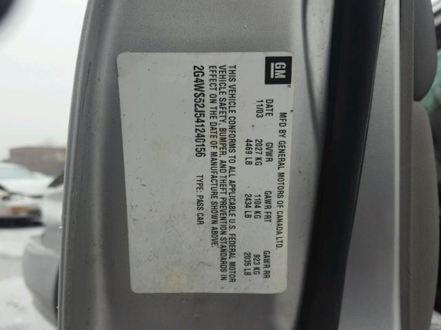 2G4WS52J541240156 - 2004 BUICK CENTURY CU GRAY photo 10