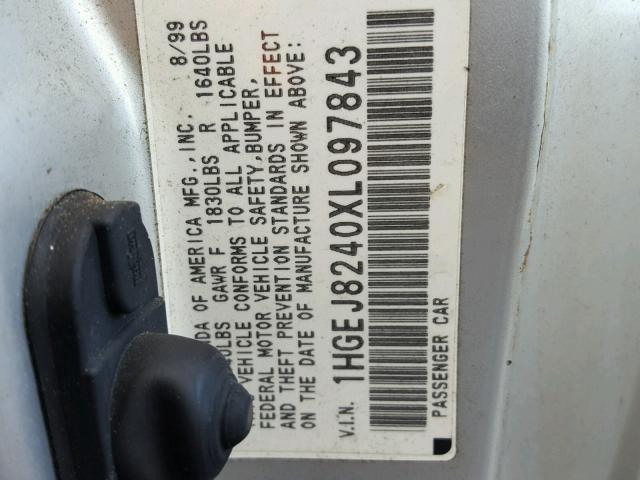 1HGEJ8240XL097843 - 1999 HONDA CIVIC EX SILVER photo 10