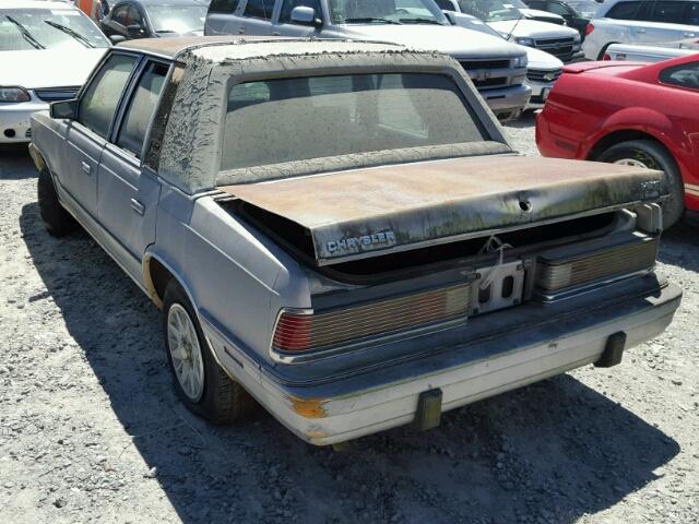 1C3BC56D8HF165301 - 1987 CHRYSLER LEBARON SILVER photo 3