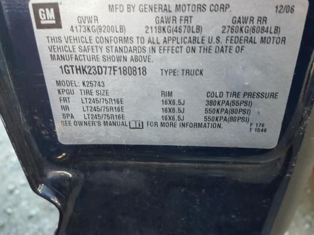 1GTHK23D77F180818 - 2007 GMC SIERRA K25 BLUE photo 10