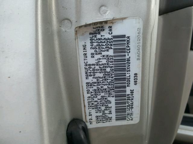 4T1BG22K4YU691032 - 2000 TOYOTA CAMRY CE GRAY photo 10