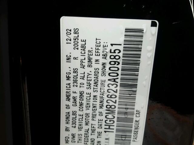 1HGCM82623A009851 - 2003 HONDA ACCORD EX BLACK photo 10