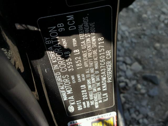 KNADM5A37C6015718 - 2012 KIA RIO LX Սև լուսանկար 10