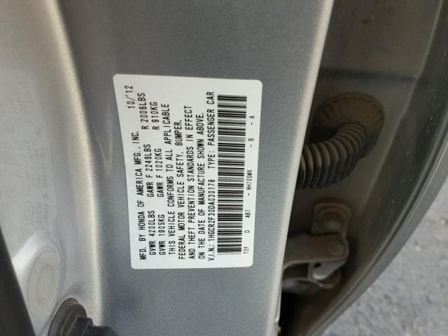 1HGCR2F30DA030178 - 2013 HONDA ACCORD LX SILVER photo 10