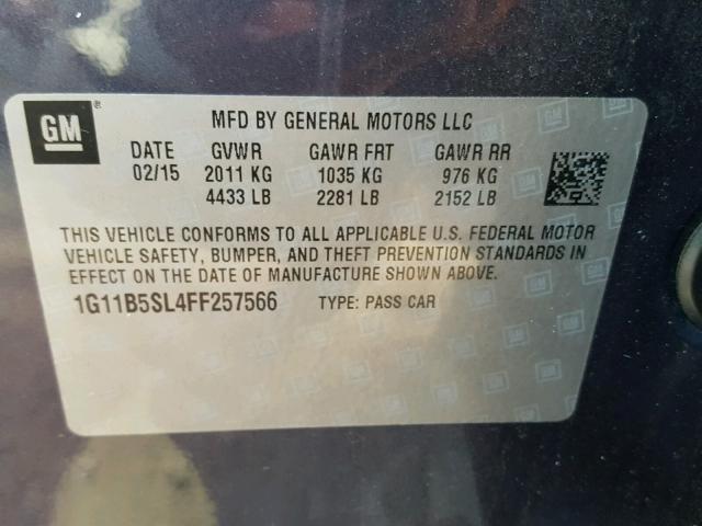 1G11B5SL4FF257566 - 2015 CHEVROLET MALIBU LS 蓝色 照片 10