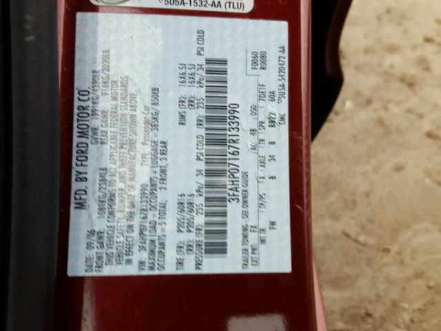 3FAHP07167R133990 - 2007 FORD FUSION SE MAROON photo 10