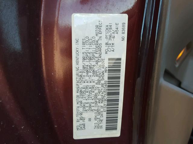 4T3ZF19C73U523489 - 2003 TOYOTA SIENNA CE BURGUNDY photo 10