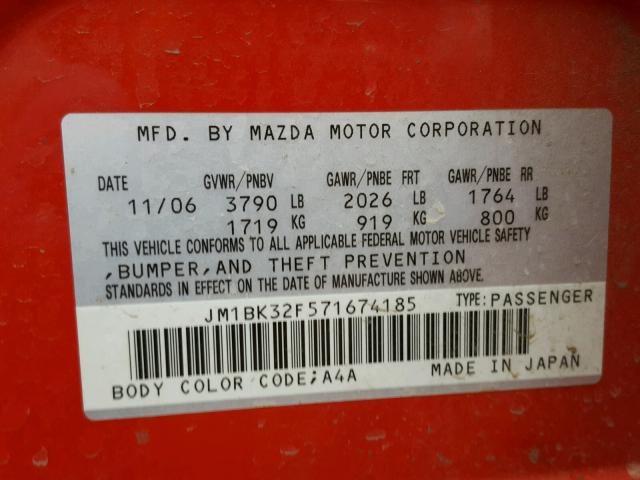 JM1BK32F571674185 - 2007 MAZDA 3 I RED photo 10