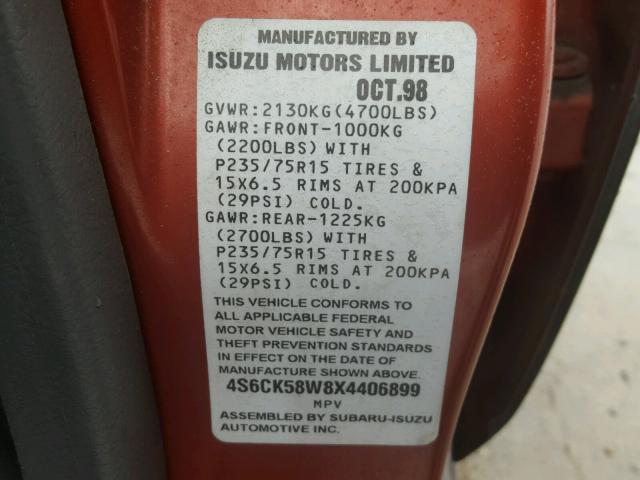 4S6CK58W8X4406899 - 1999 HONDA PASSPORT E 黑色 照片 10