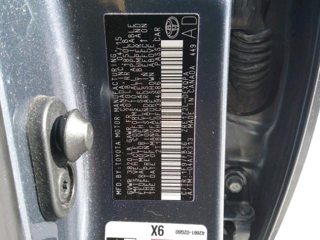 2T1BPRHE0FC394686 - 2015 TOYOTA COROLLA EC 灰色 照片 10