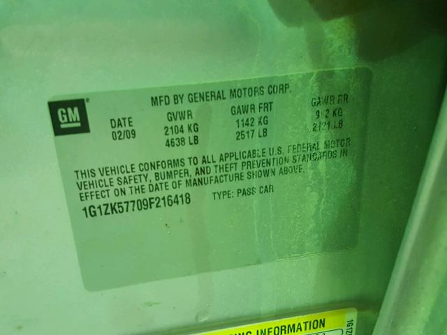 1G1ZK57709F216418 - 2009 CHEVROLET MALIBU LTZ 银色 照片 10