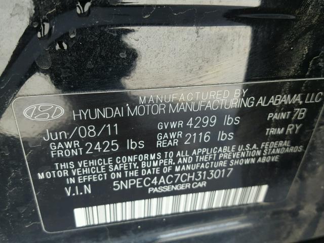 5NPEC4AC7CH313017 - 2012 HYUNDAI SONATA SE BLACK photo 10