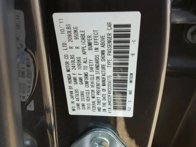 JH4CU2F4XCC004775 - 2012 ACURA TSX CHARCOAL photo 10