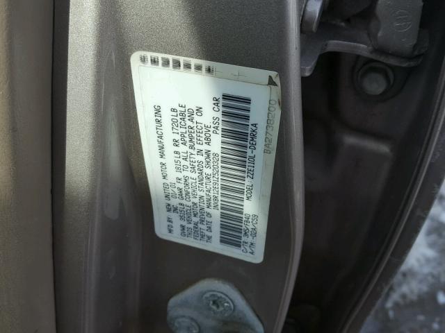 1NXBR12E91Z520328 - 2001 TOYOTA COROLLA CE TAN photo 10