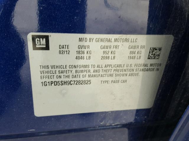 1G1PD5SH9C7282825 - 2012 CHEVROLET CRUZE LS BLUE photo 10